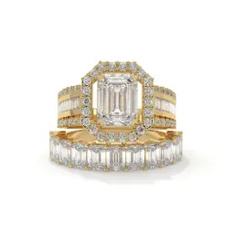 Majestic Allure Emerald-Cut Ring Set  (LAB GROWN, 18K YELLOW GOLD)