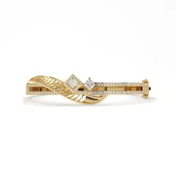Dual Row Diamond Crossover Designer Bangle  (LAB GROWN, 18K YELLOW GOLD, 2-2 (2 2/16"))