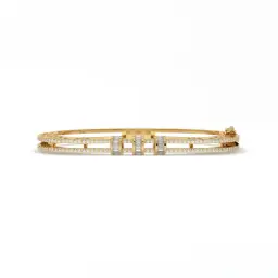 Floral Filigree Diamond Trio Accent Bangle  (LAB GROWN, 18K YELLOW GOLD, 2-2 (2 2/16"))