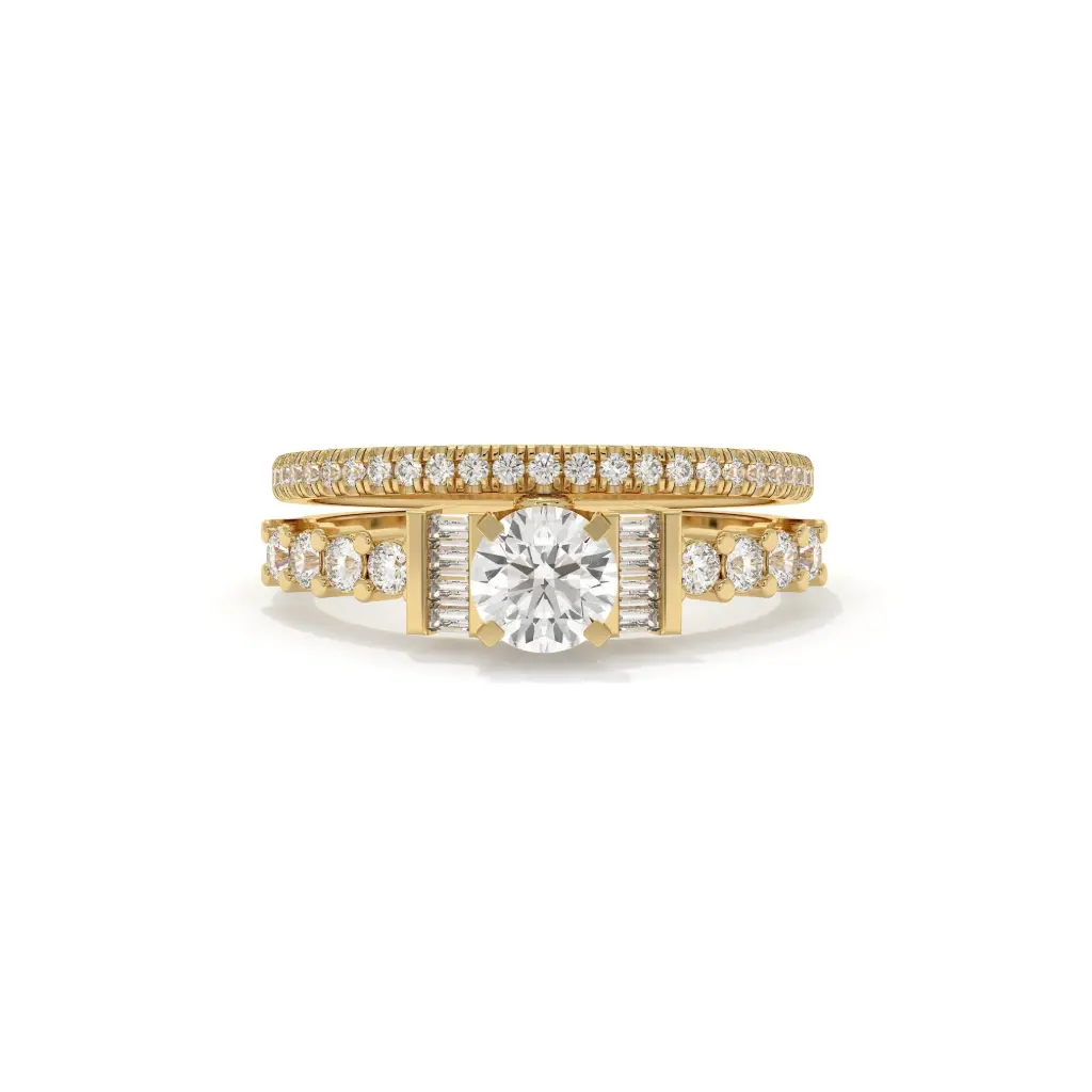 Classic Round & Baguette Diamond Bridal Set