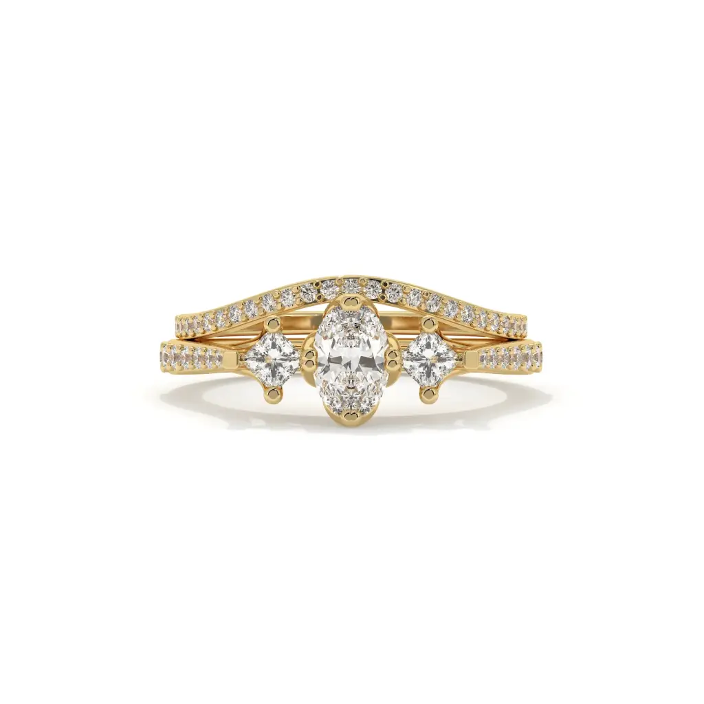 Three Stone Oval Diamond Bridal Set