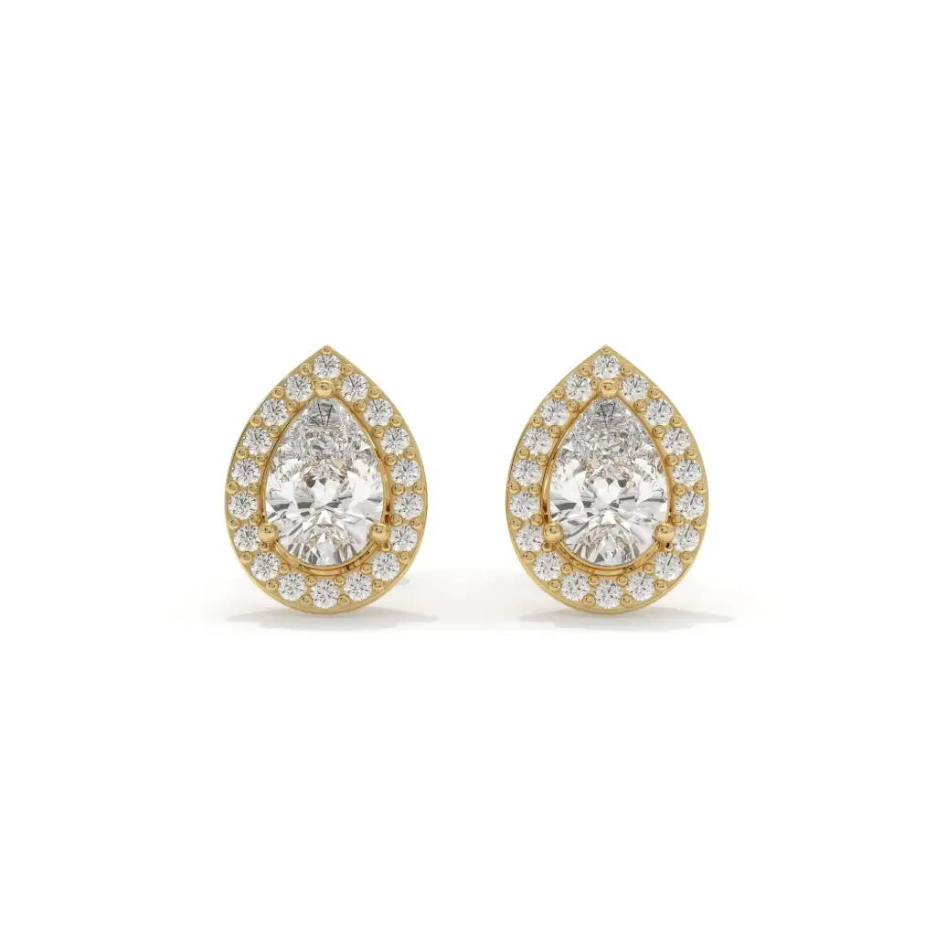 Pear Halo Diamond Studs 