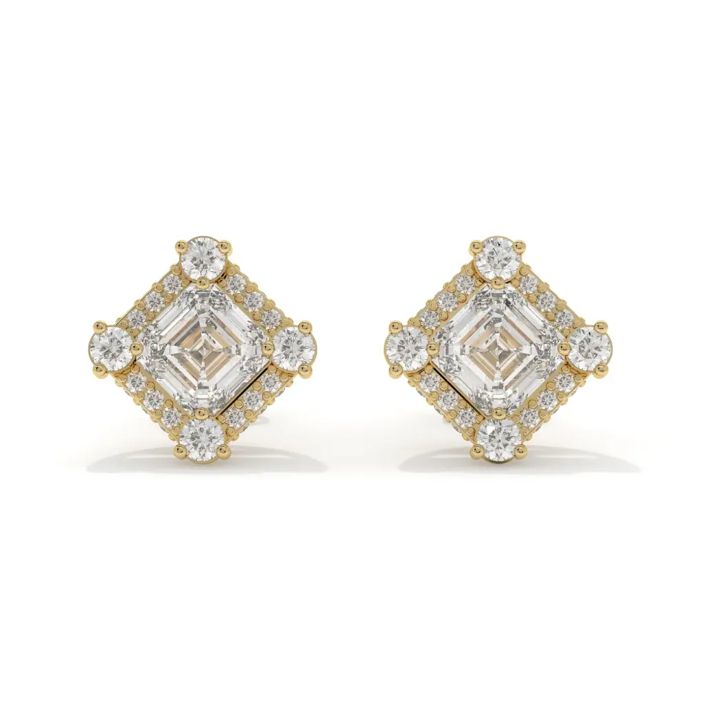 Asscher Halo Diamond Studs 