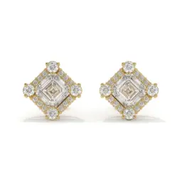 Asscher Halo Diamond Studs  (LAB GROWN, 18K YELLOW GOLD)