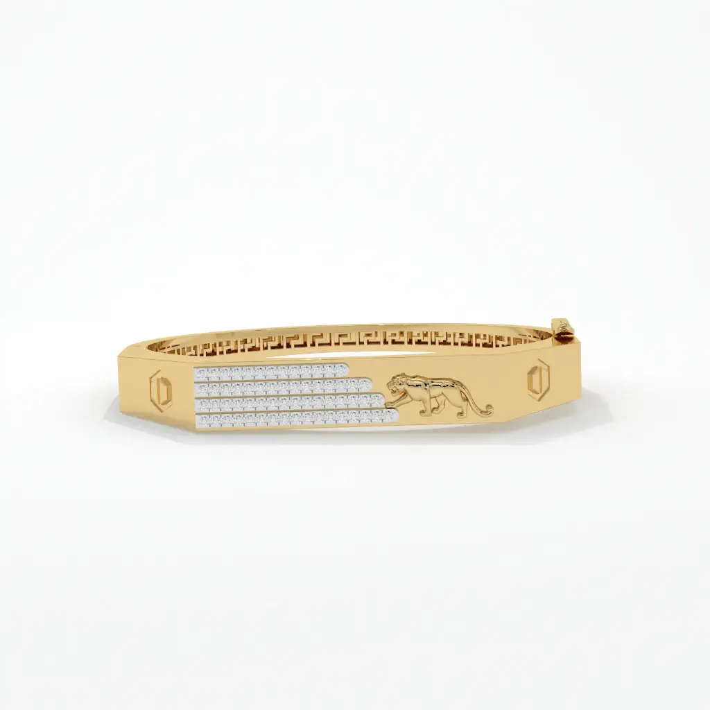 Panther Motif Diamond-Embellished Men's Bracelet 
