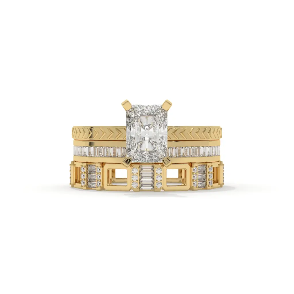 Radiant Emerald Cut Diamond Statement Ring Set 