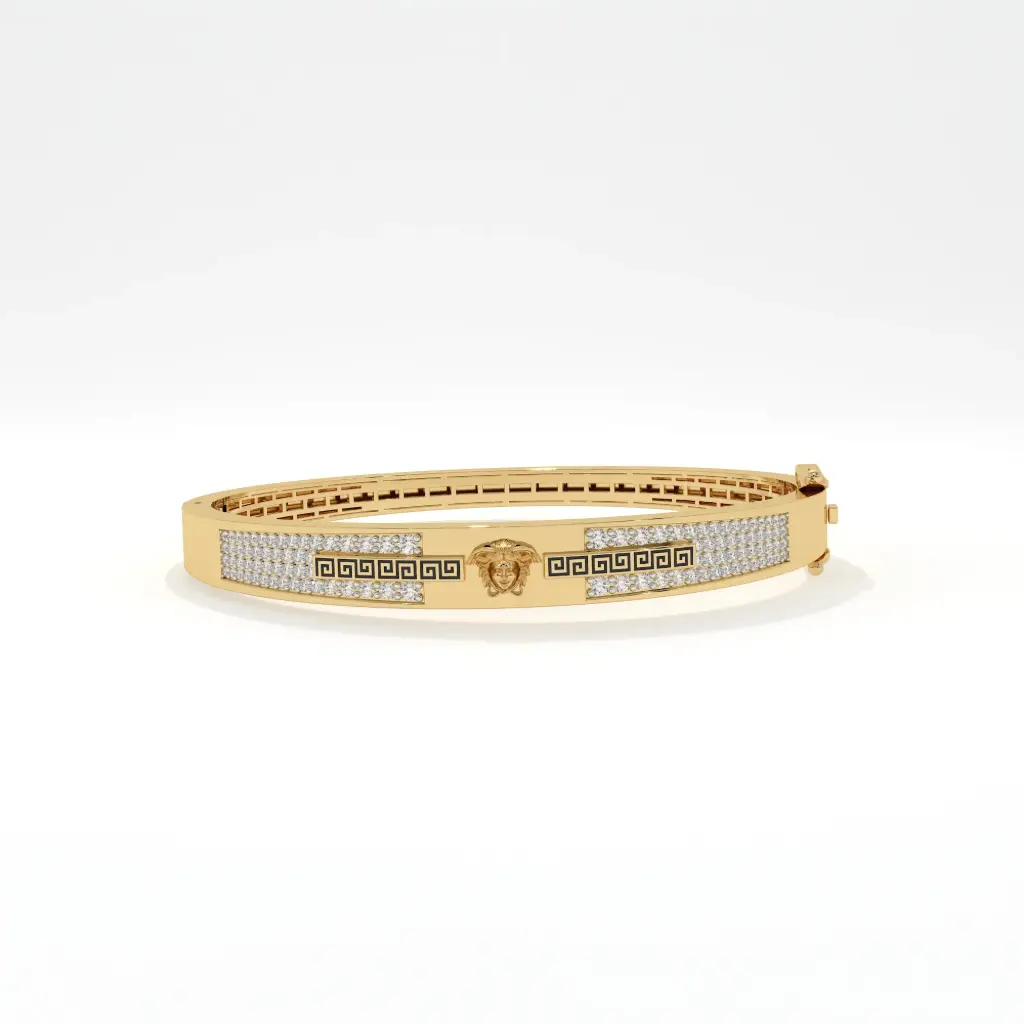 Medusa Greek Key Diamond-Studded Men's Bracelet 